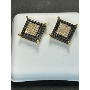 Genuine MOISSANITE 14k gold plated earrings- square kite hip hop men screwbacks